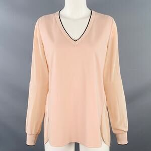 VINCE Size XS Pink Black Rayon Blend Contrast Trim V-Neck Casual Top